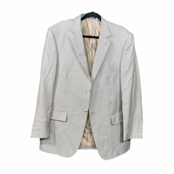 Alfred Sun Silk/Wool Blend Tan, Brown and Black Mini Houndstooth Blazer 44R - Picture 4 of 9